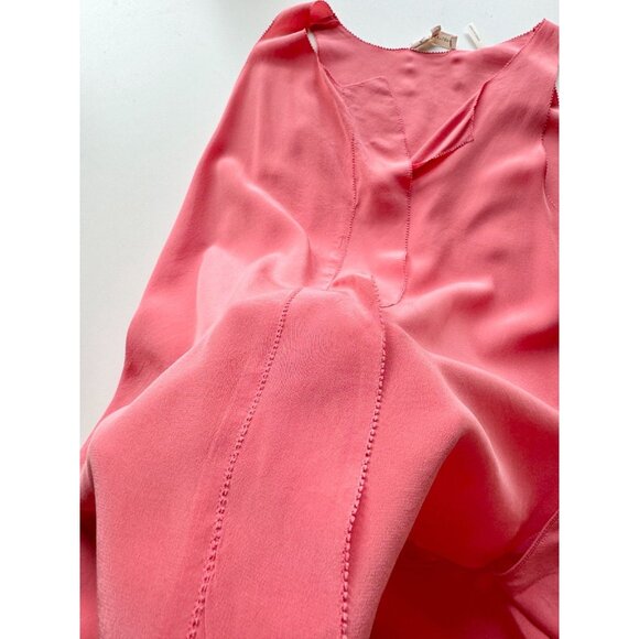 REBECCA TAYLOR Coral Pink Silk Crepe Cascade Ruffle V-Neck Blouse Top, Size 6 - Picture 8 of 12
